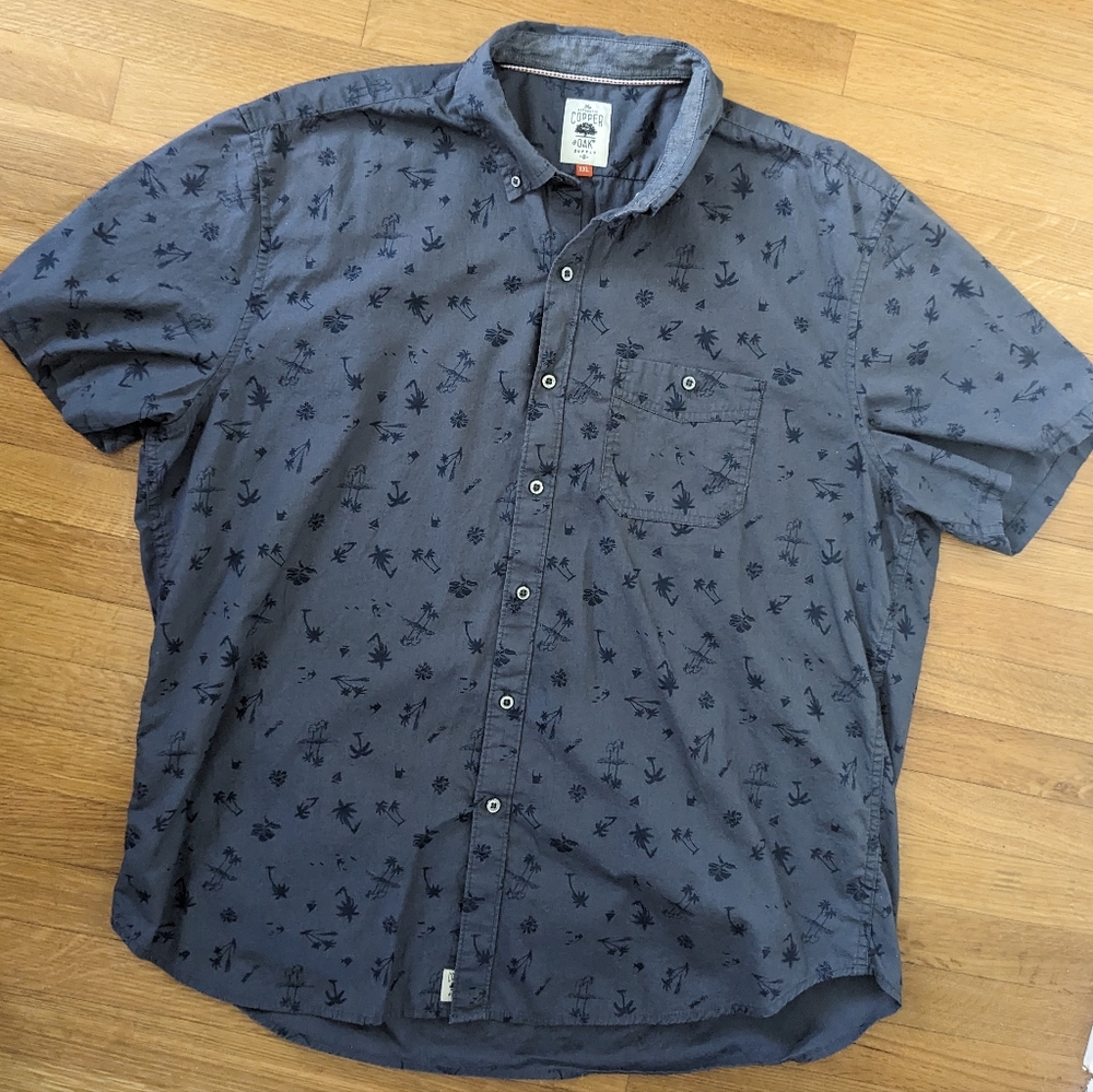 Men's Copper & Oak Blue Palm Tree Print Casual Button Down. Size XXL